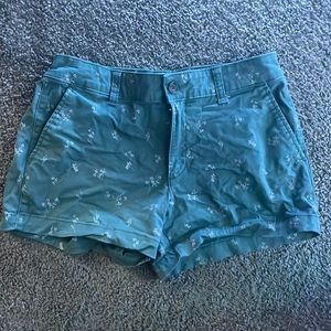 Green floral shorts